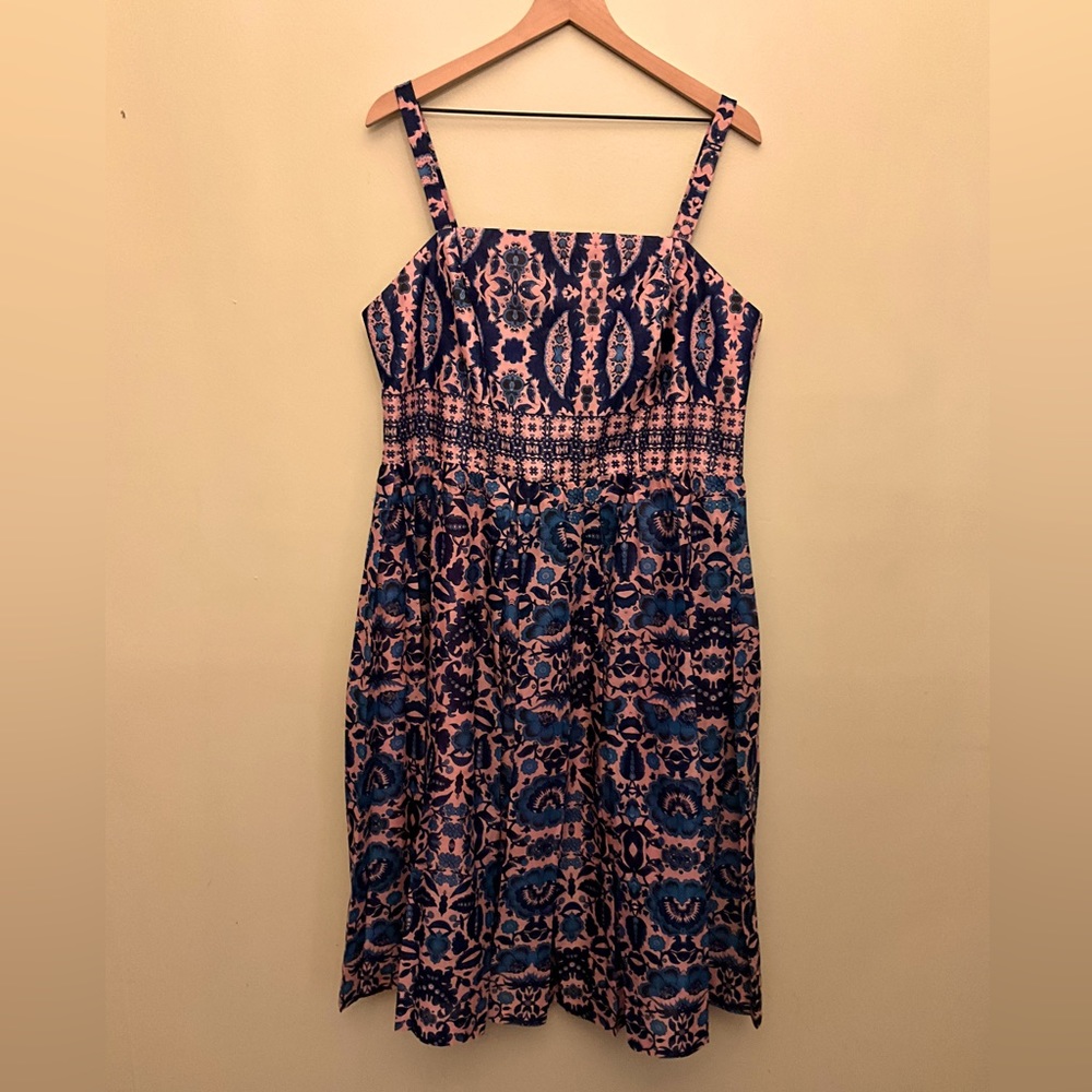 Taylor blue / pink 100% cotton women dress size 18W length 47 inches, NWOT